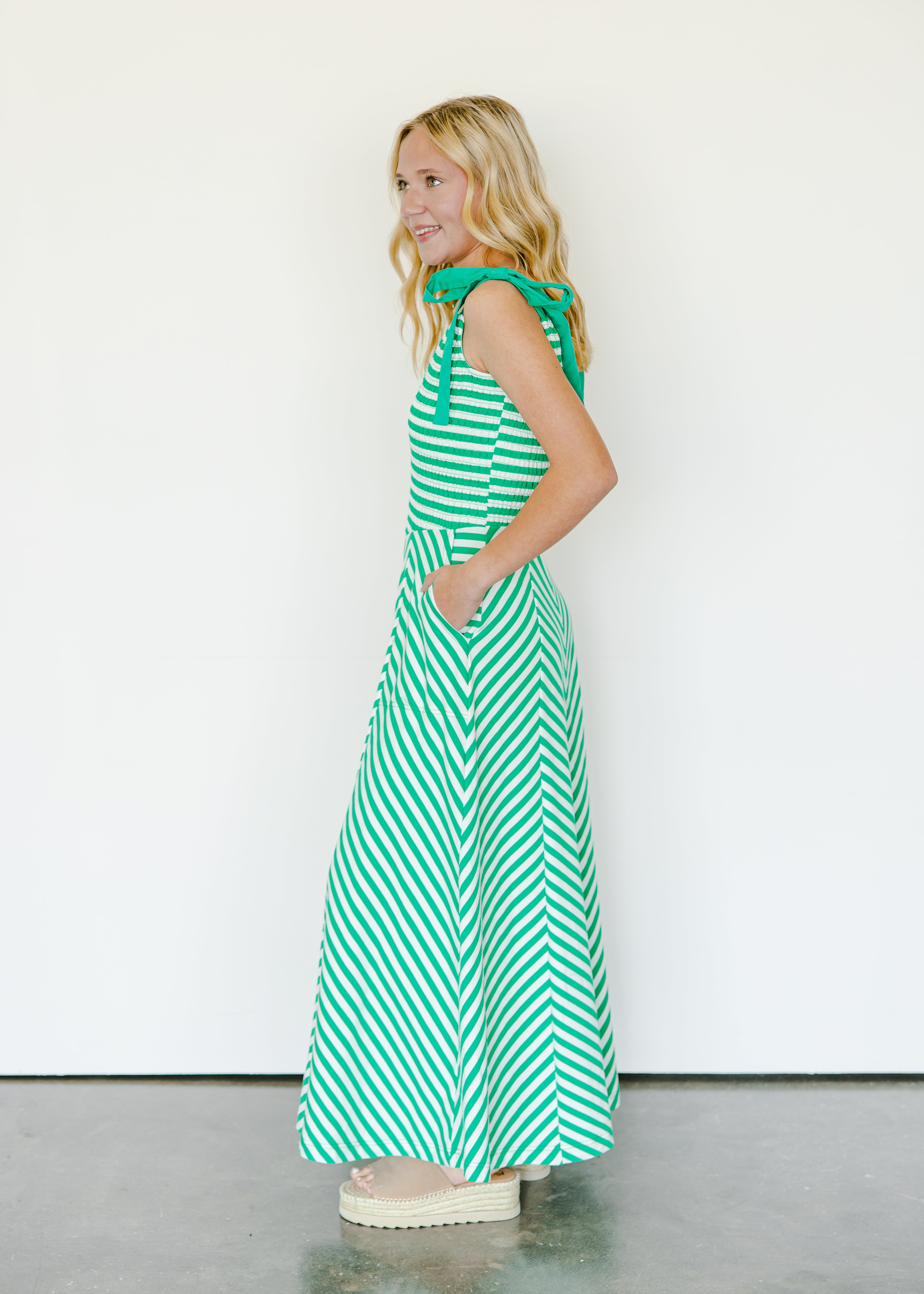 Braelyn Striped Bow-Strap Maxi Dress
