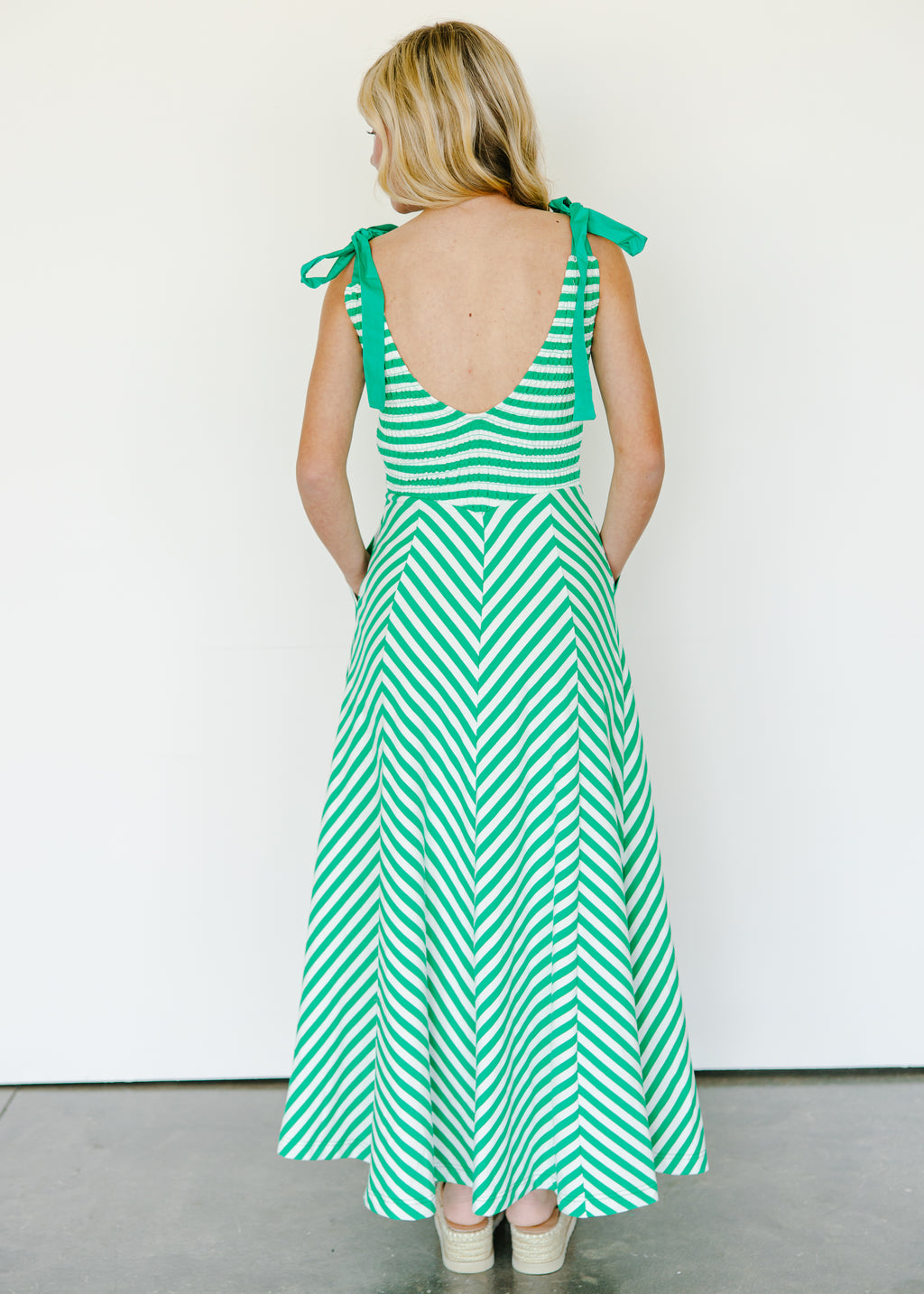 Braelyn Striped Bow-Strap Maxi Dress