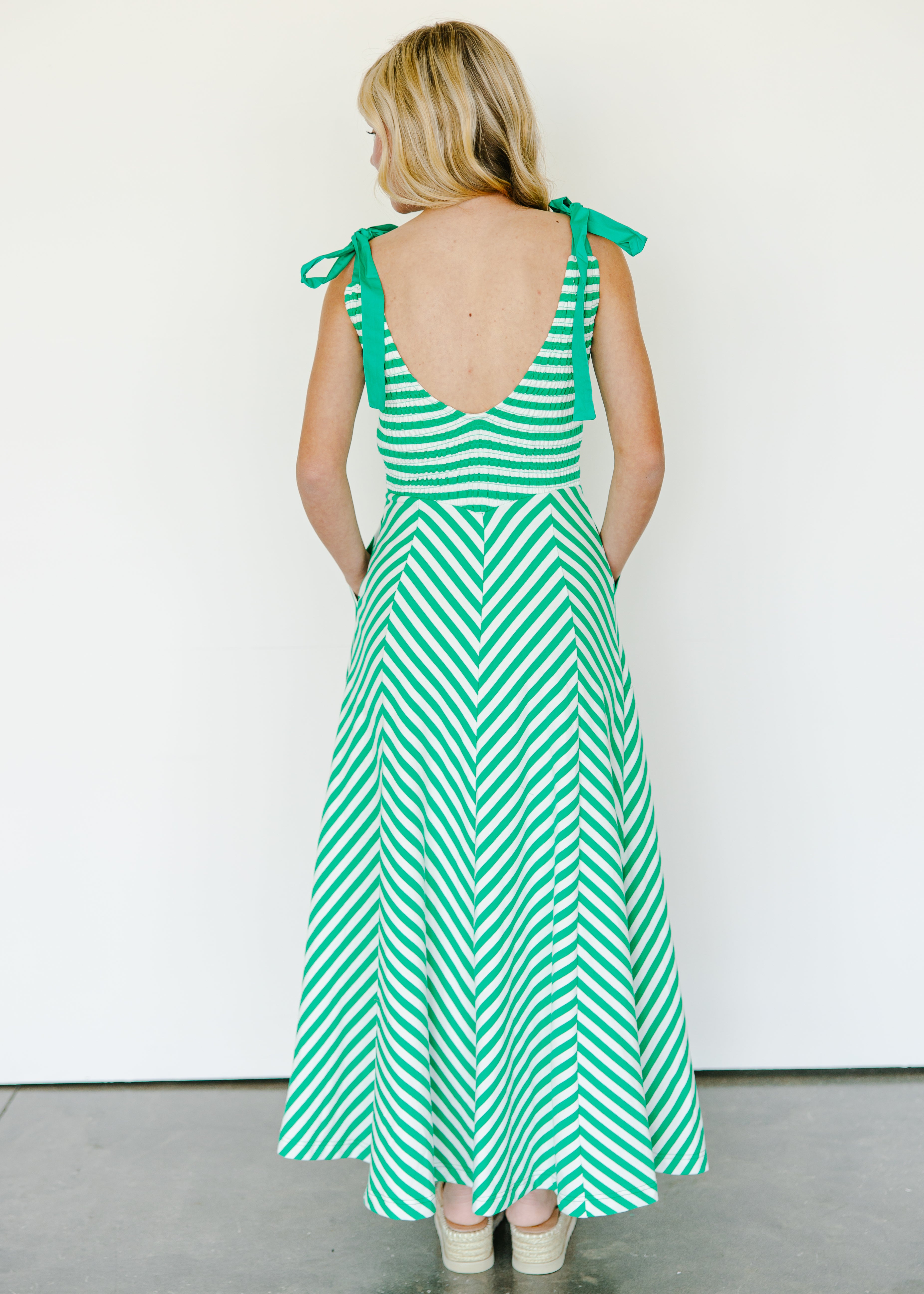 Braelyn Striped Bow-Strap Maxi Dress