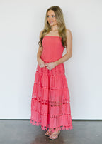 Seraphina Eyelet Tiered Tube Midi Dress