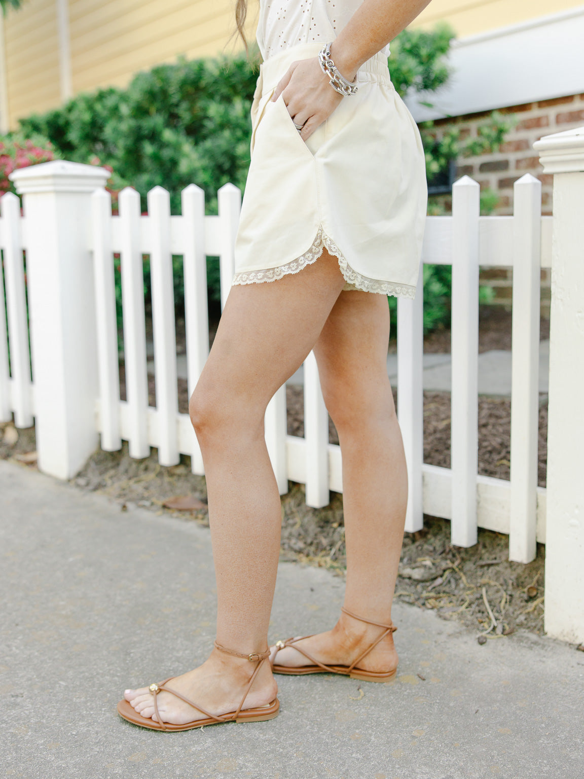 Lace-Edge Tailored High-Rise Shorts