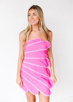 Camellia Scallop Strapless Mini Dress