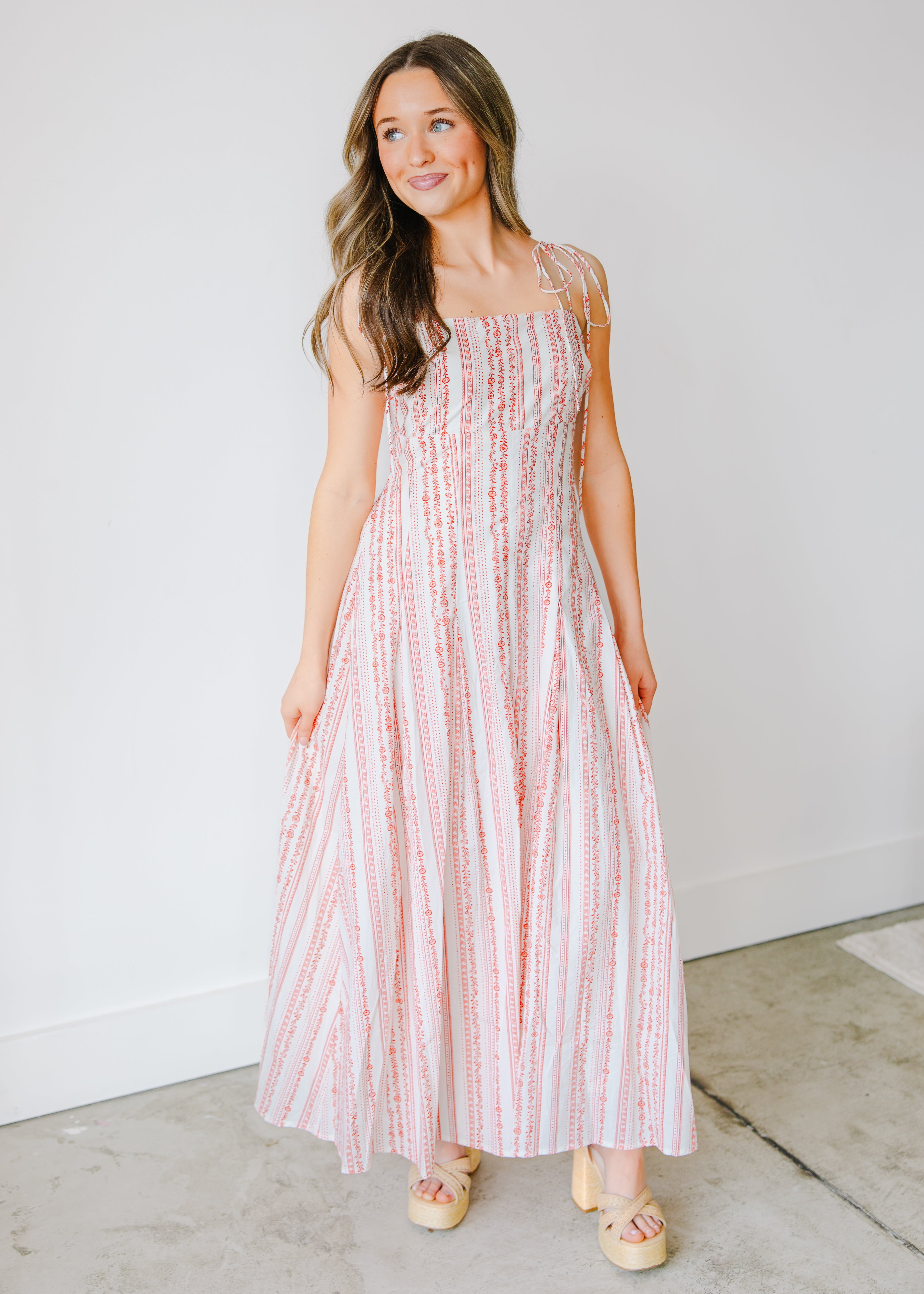 Juniper Shoulder-Tie Printed Midi Dress – The Swank Company
