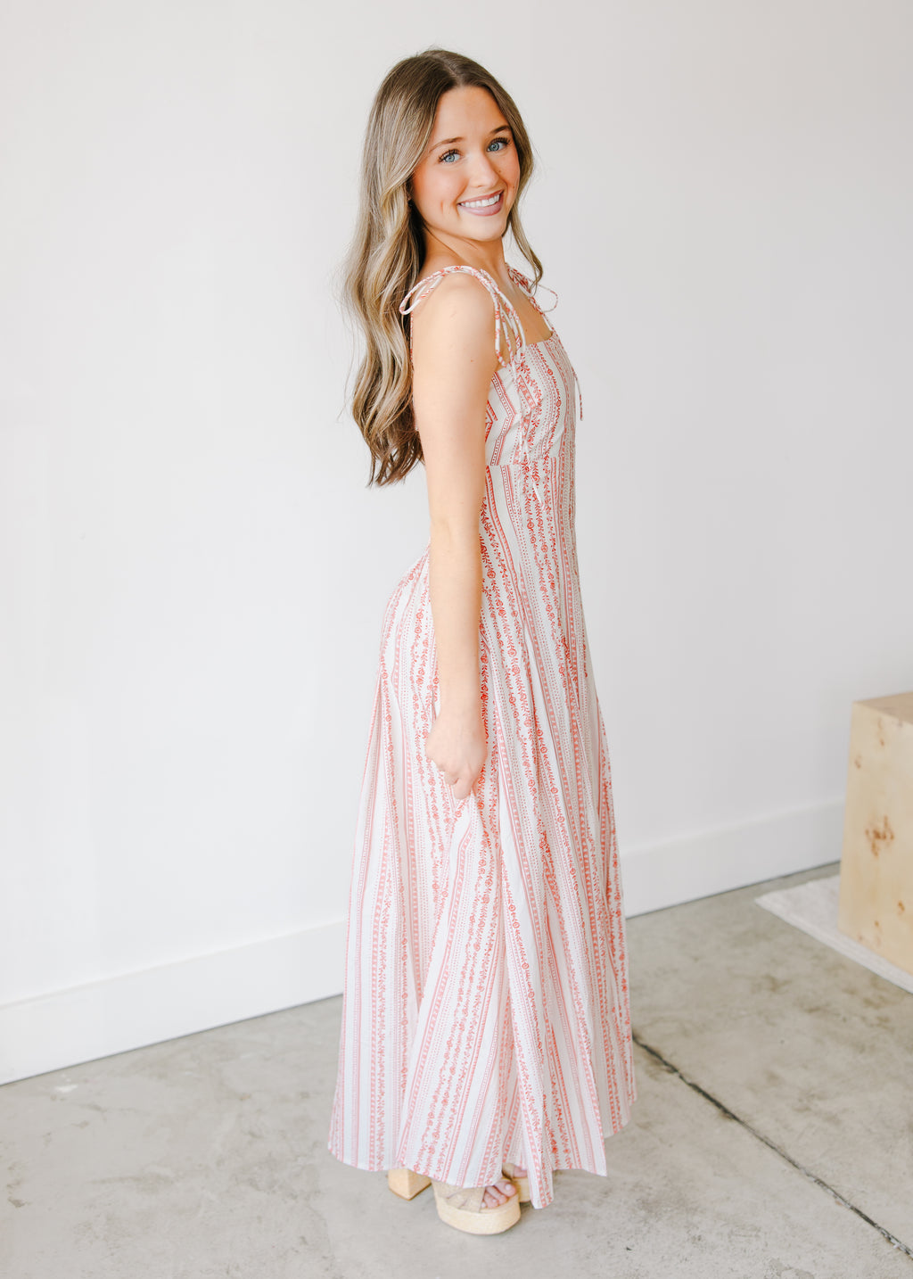 Juniper Shoulder-Tie Printed Midi Dress