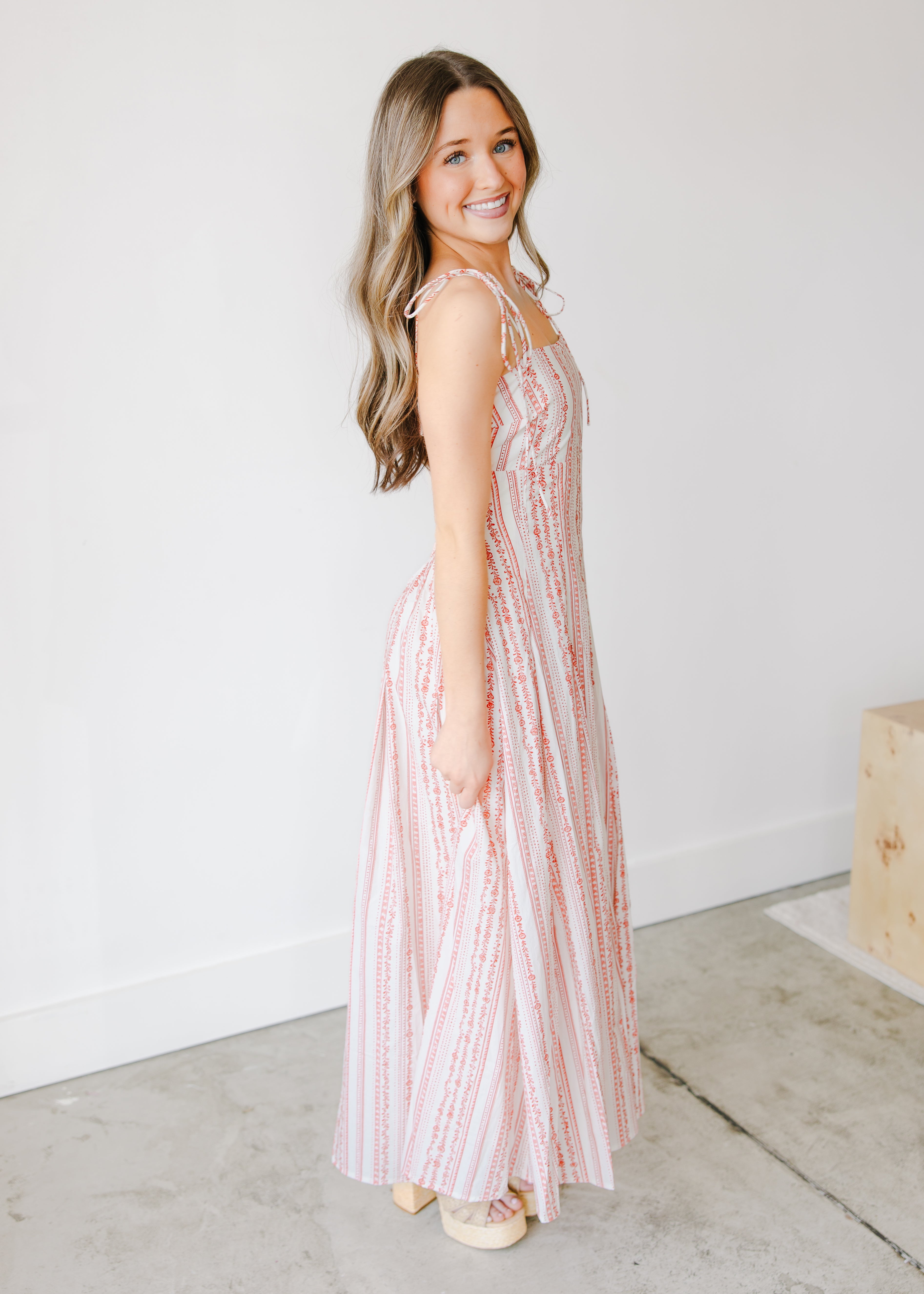 Juniper Shoulder-Tie Printed Midi Dress