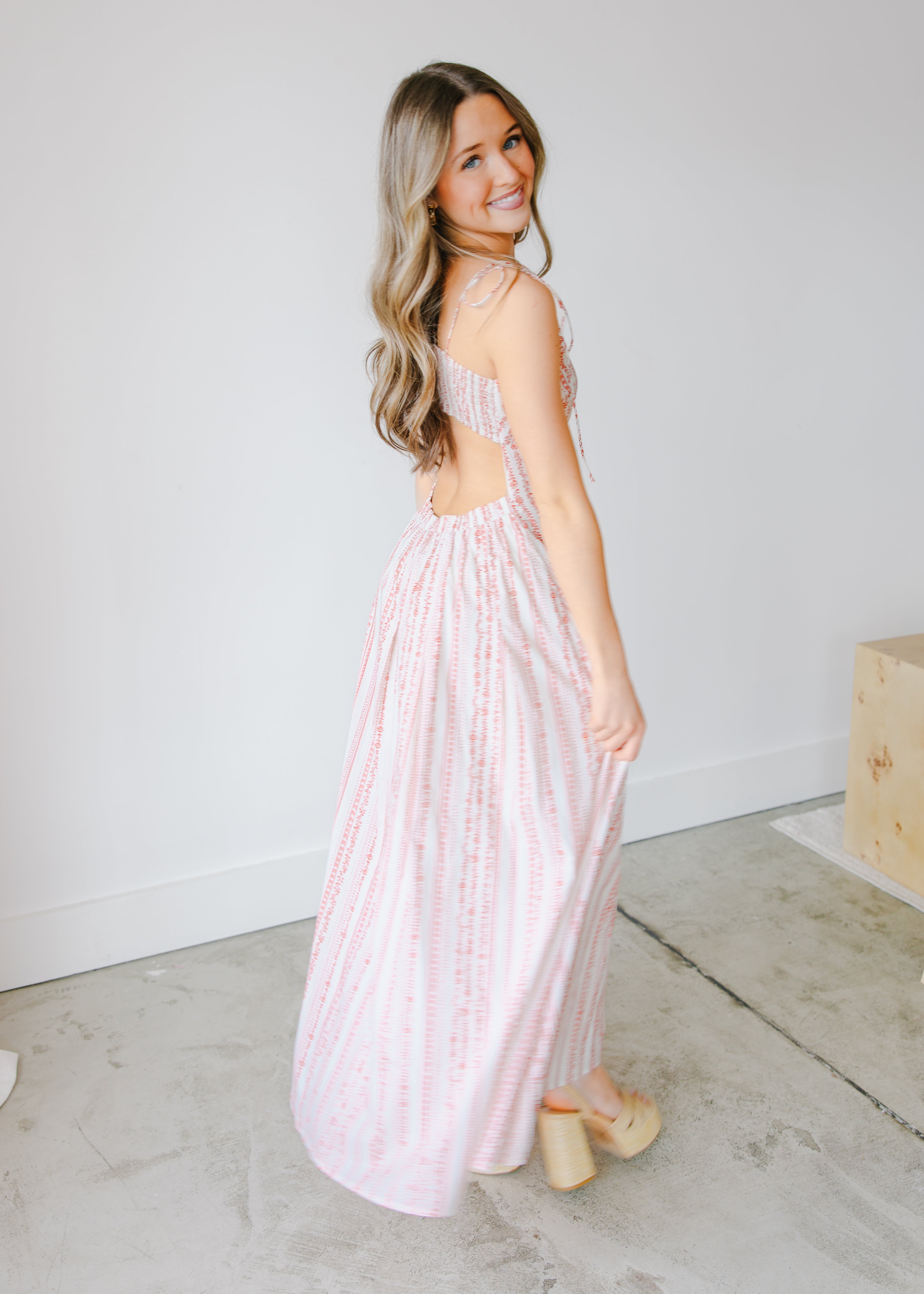 Juniper Shoulder-Tie Printed Midi Dress