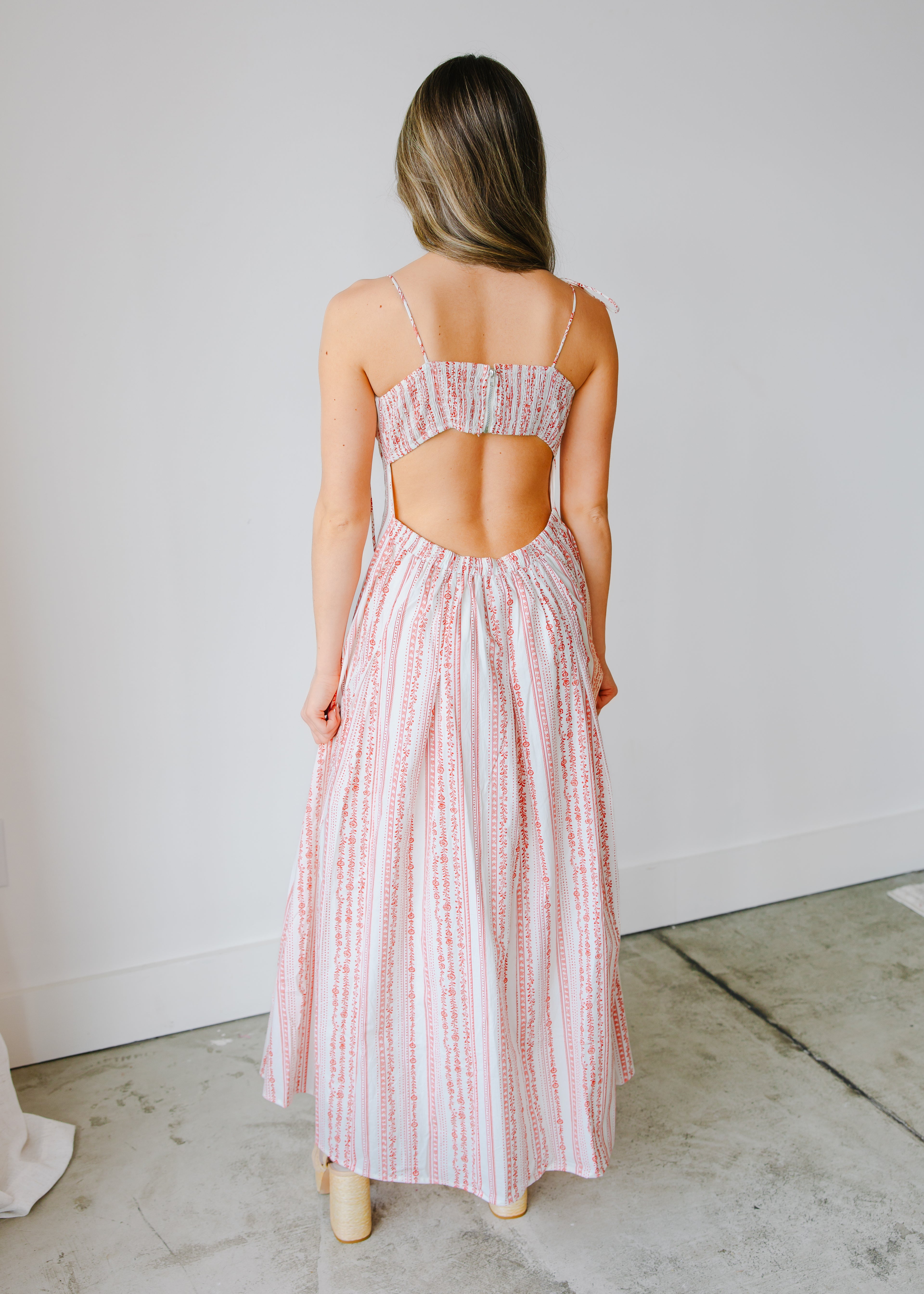 Juniper Shoulder-Tie Printed Midi Dress