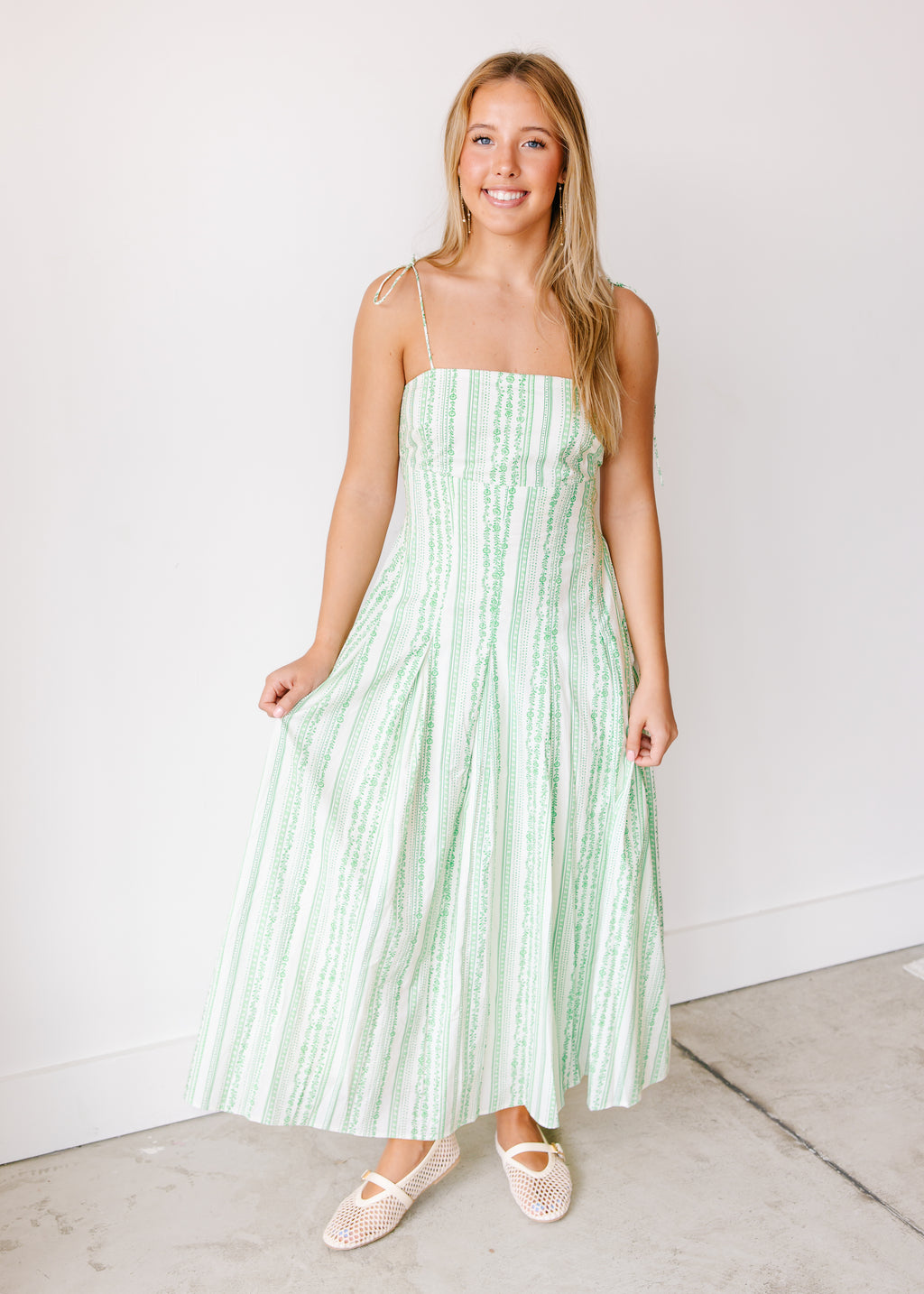 Juniper Shoulder-Tie Printed Midi Dress