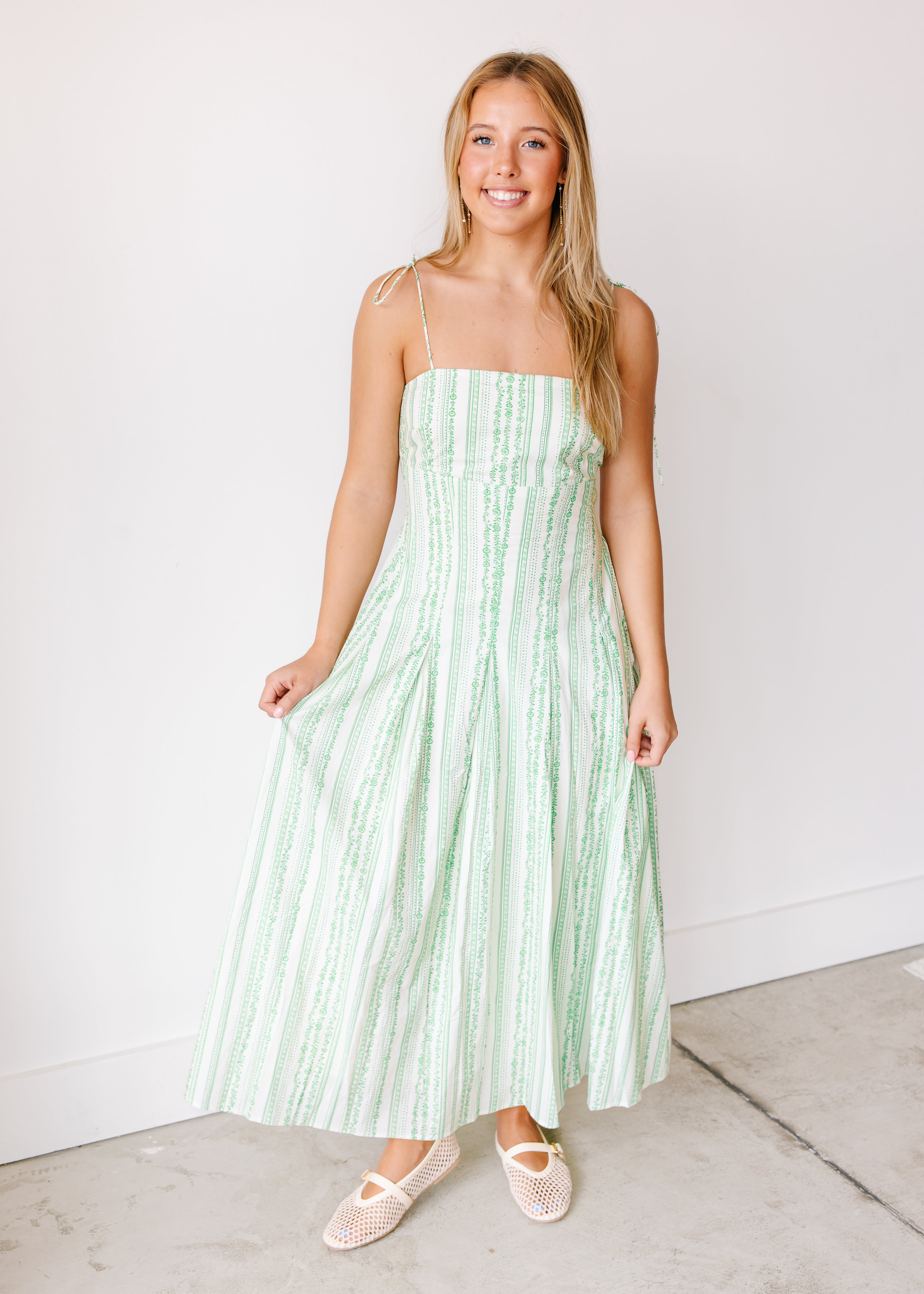 Juniper Shoulder-Tie Printed Midi Dress