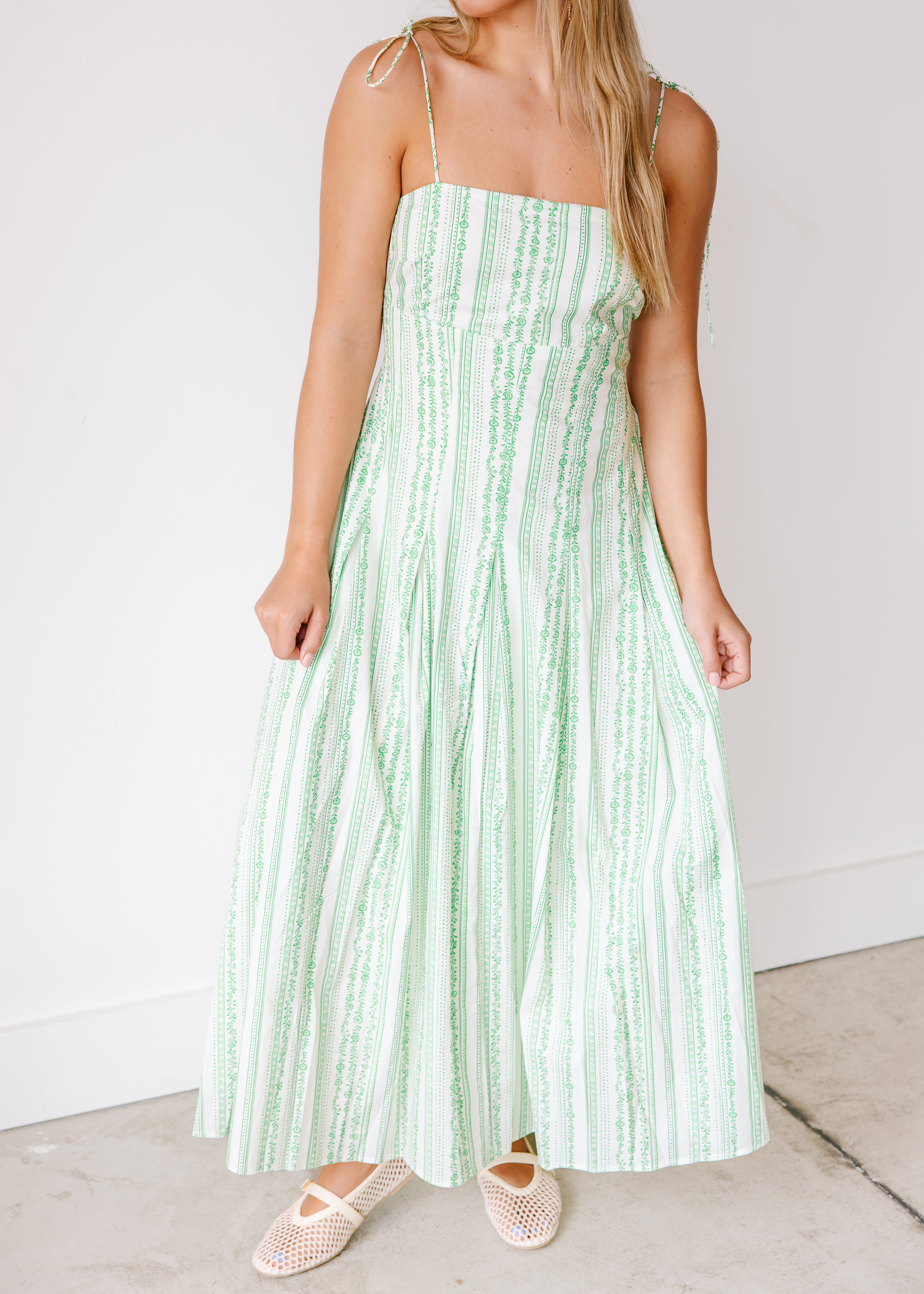 Juniper Shoulder-Tie Printed Midi Dress