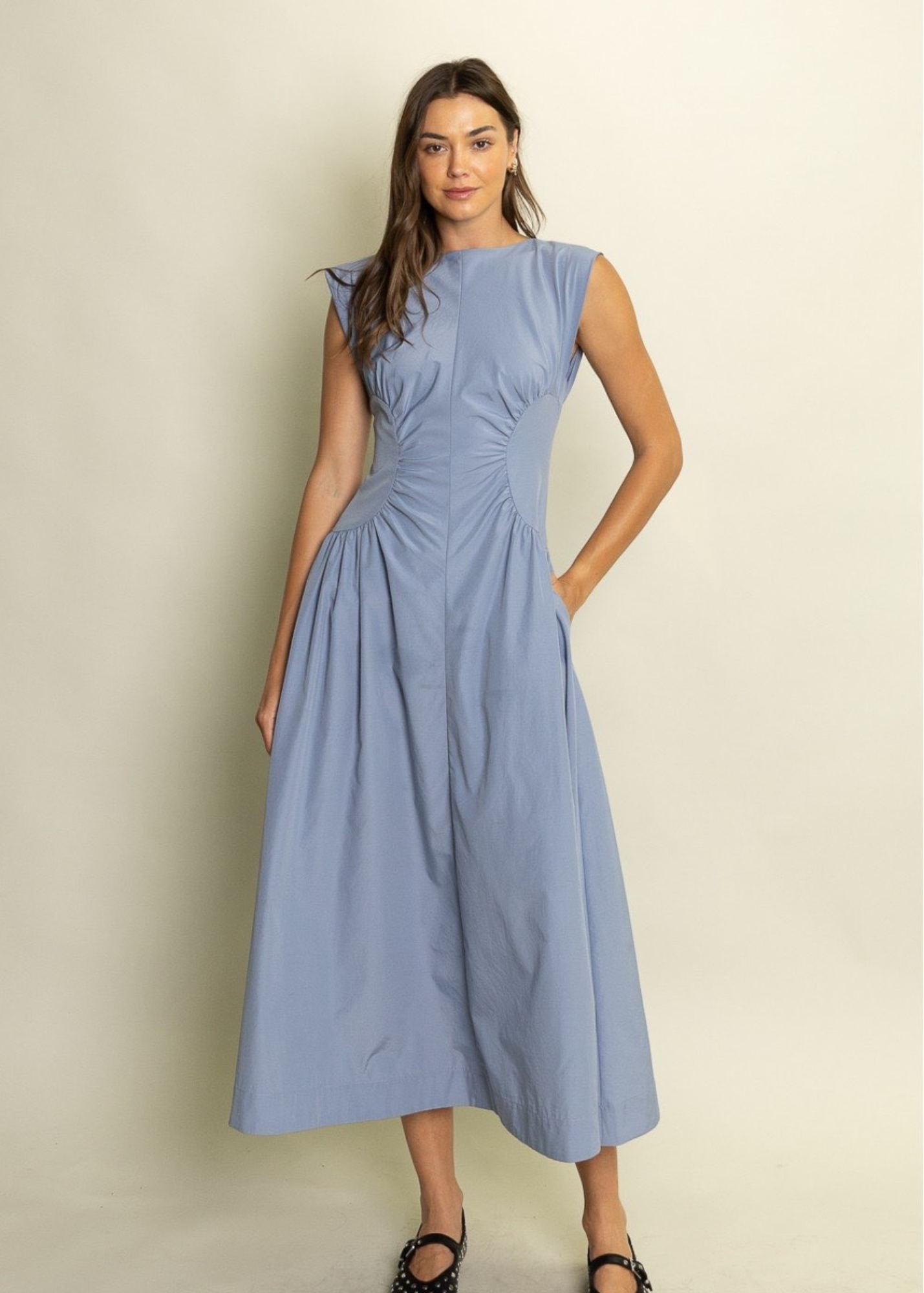 Mabel Ruched Midi Dress Olive / L