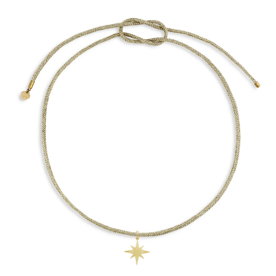 Star Compass Charm with Gold Lurex Necklace Cord