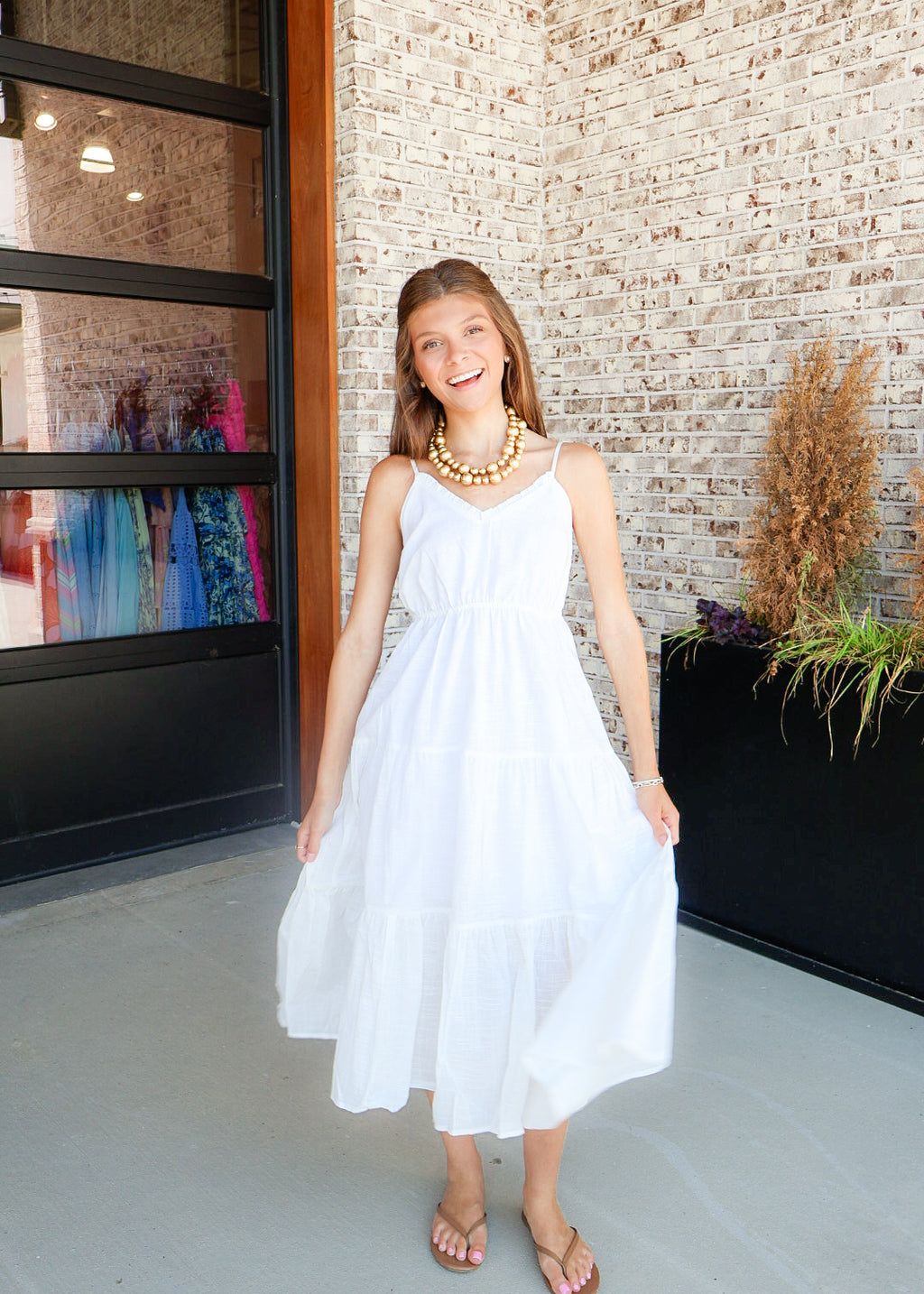 White Woven Tiered Midi Dress