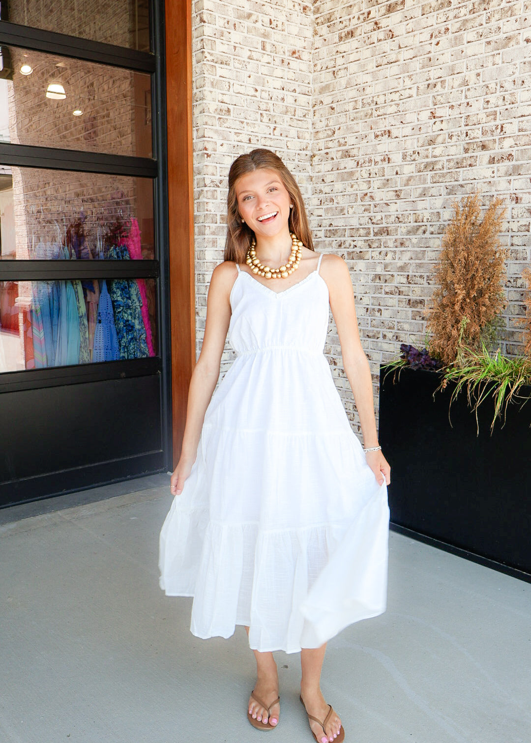White Woven Tiered Midi Dress