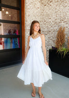 White Woven Tiered Midi Dress