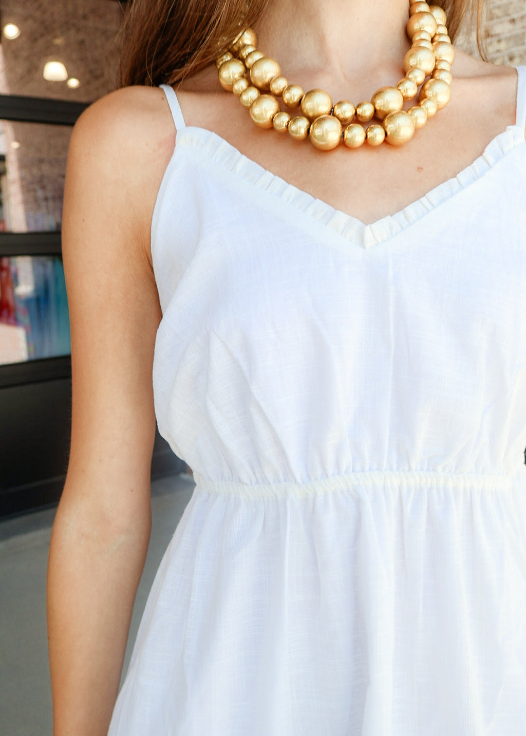 White Woven Tiered Midi Dress