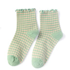 Ruffle Trim Plaid Cotton Ankle Socks