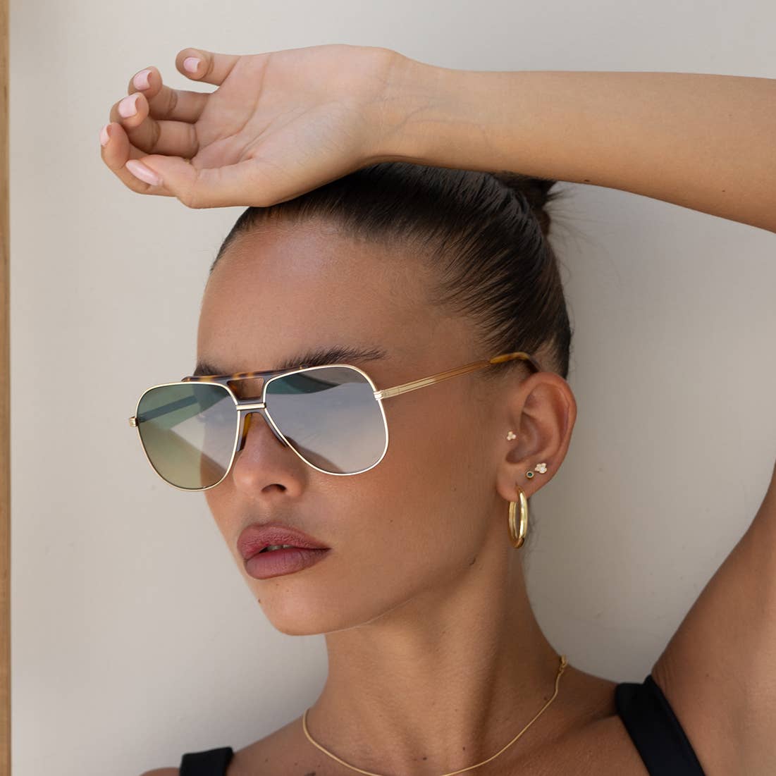 Logan Acetate Aviator Sunglasses - Gold/Fade Green