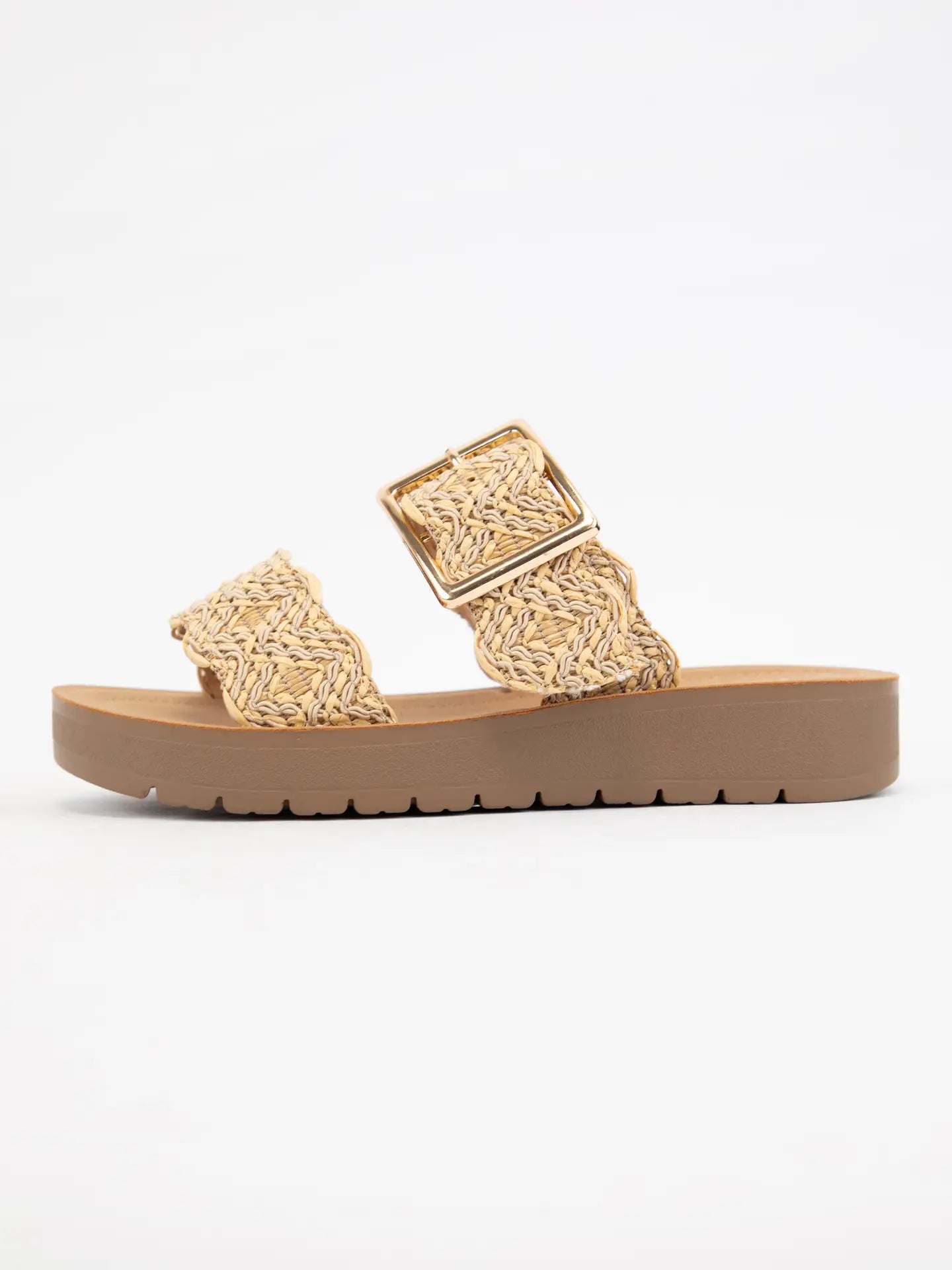 Trail Woven Raffia Double Strap Sandals