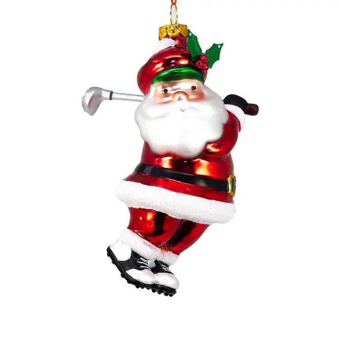 5.25" Glass Golf Santa Ornament