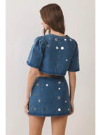 Jade Embellished Denim Crop Top