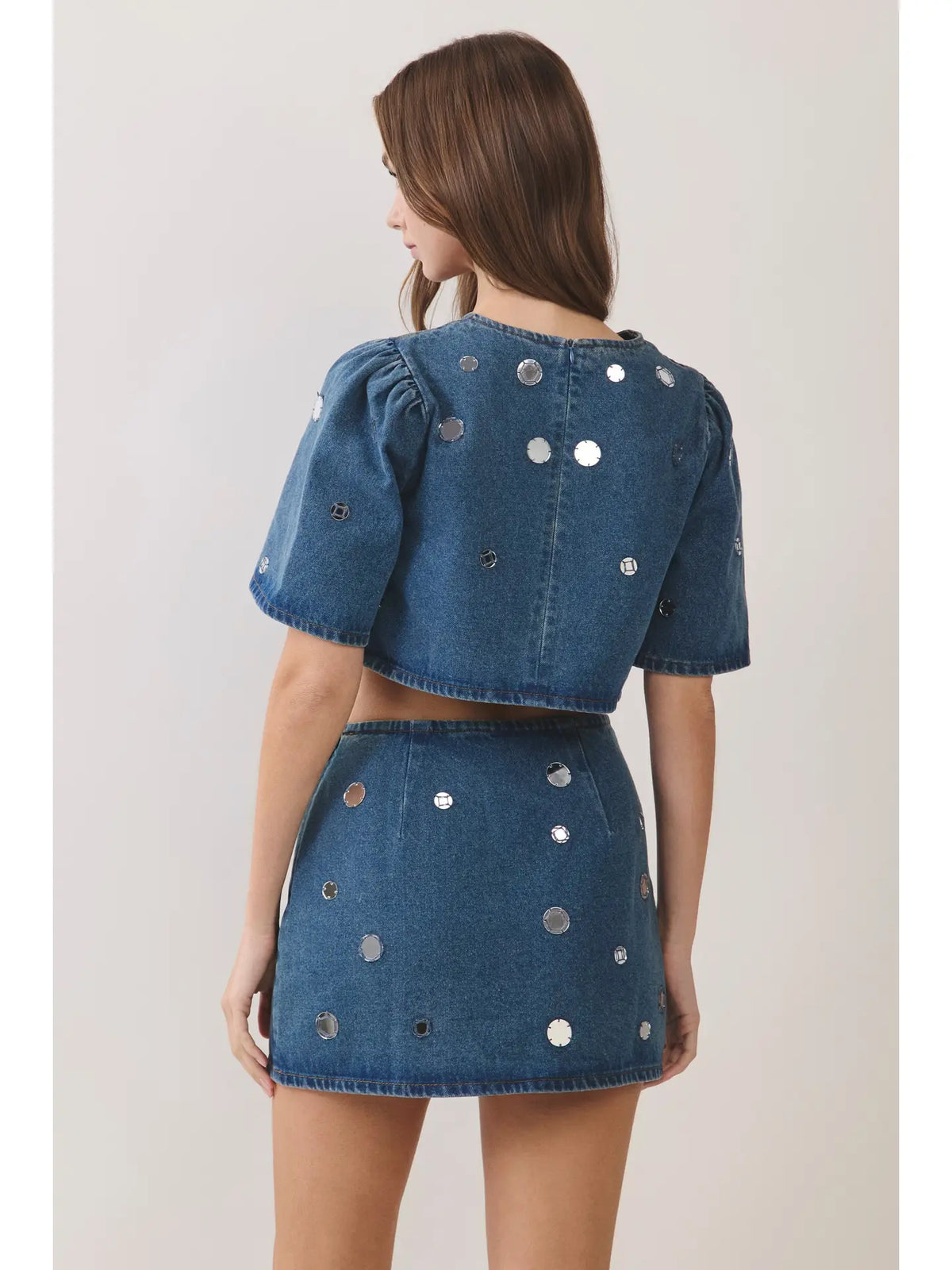 Jade Embellished Denim Crop Top