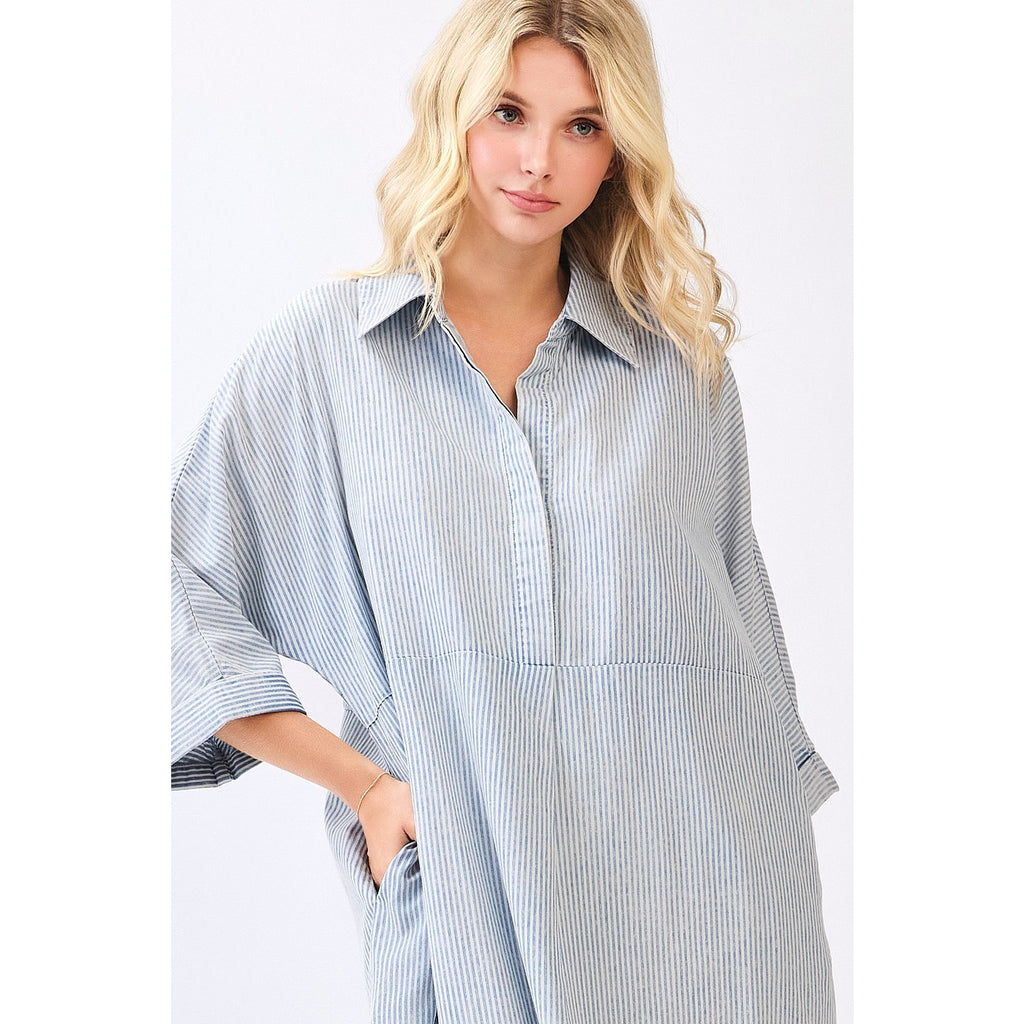 Gia Washed Striped Maxi Shirt Dress