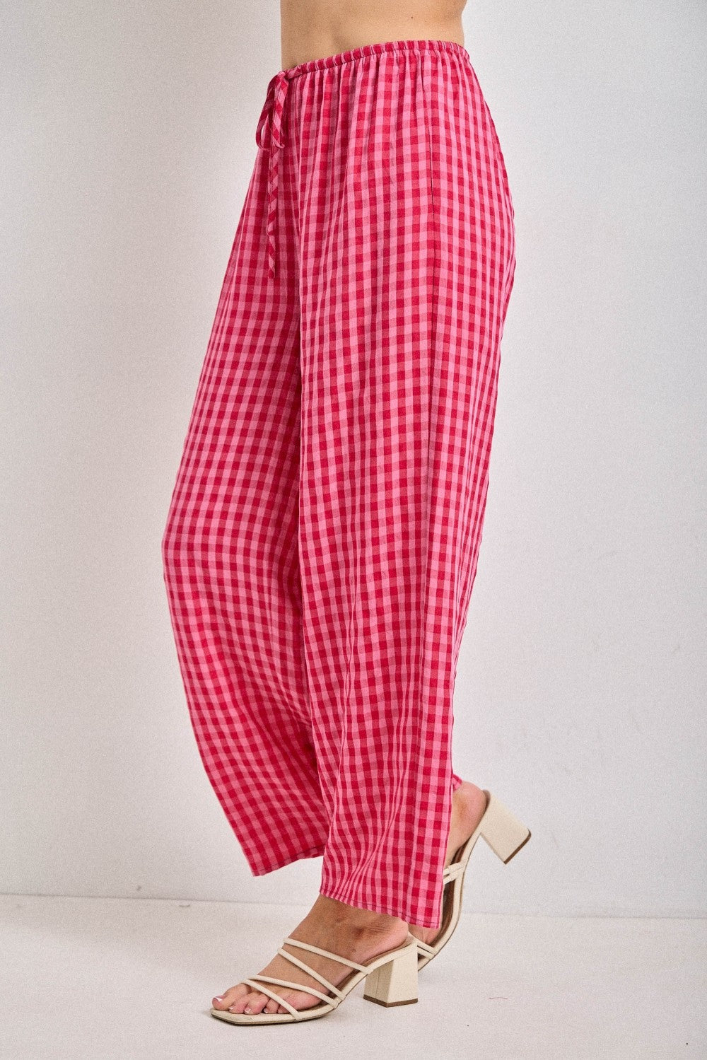 Danielle Gingham Print Drawstring Pants