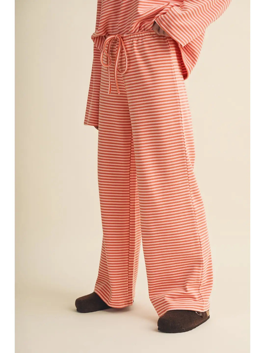 Striped Cotton Knit Wide Leg Pants