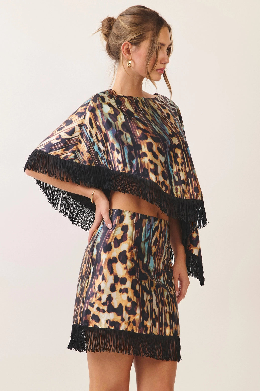 The Leopard Fringe Poncho Top