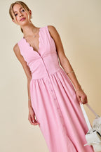 Maci Scalloped Button-Front Midi Dress