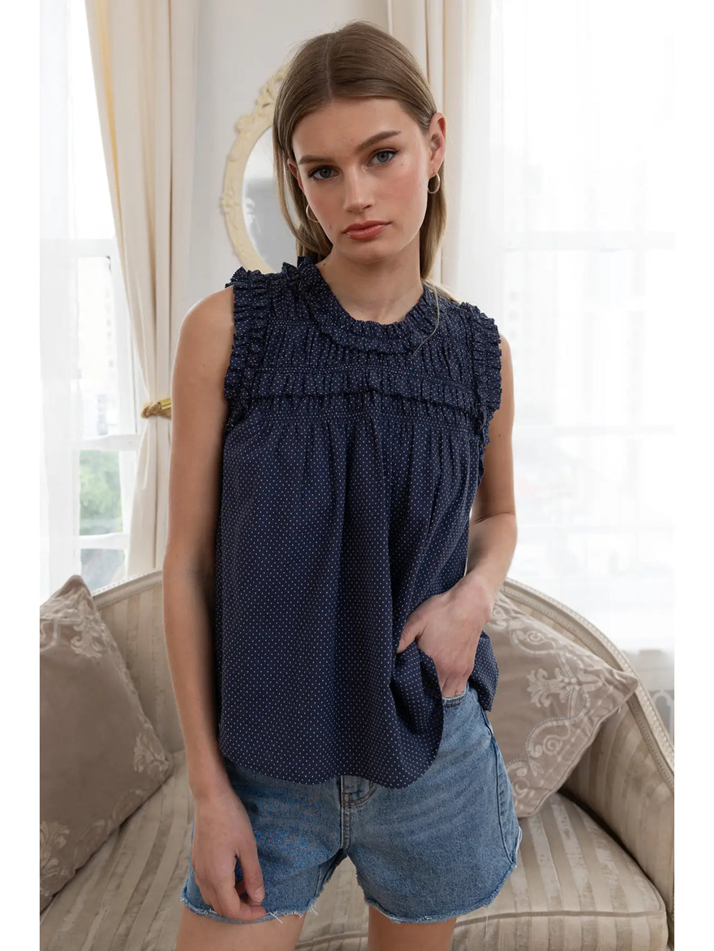 Celeste Dotted Ruffle Blouse