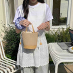 Straw Bucket Crossbody Bag