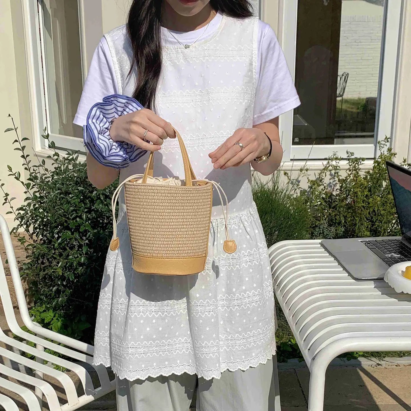 Straw Bucket Crossbody Bag