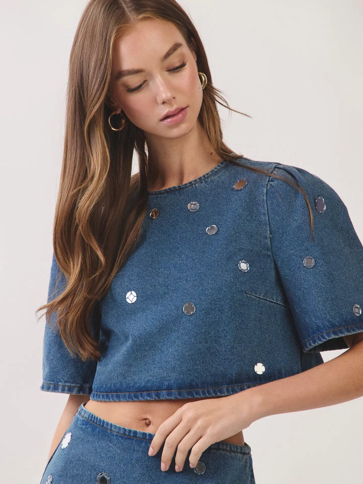 Jade Embellished Denim Crop Top