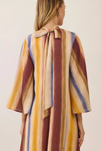 Watercolor Striped Tie Neck Maxi Dress