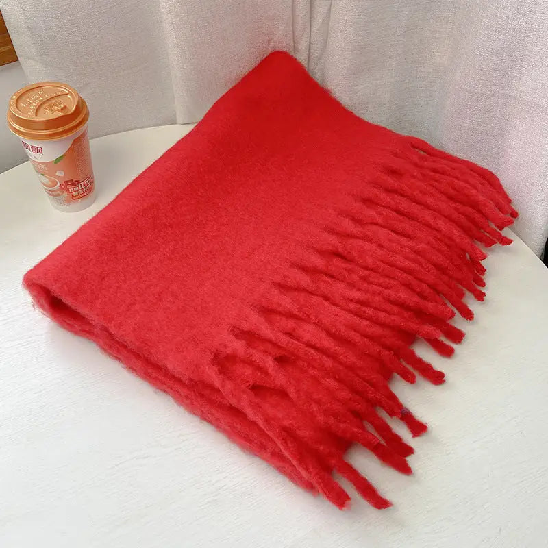 2+ Solid Color Tassel Mohair Scarves