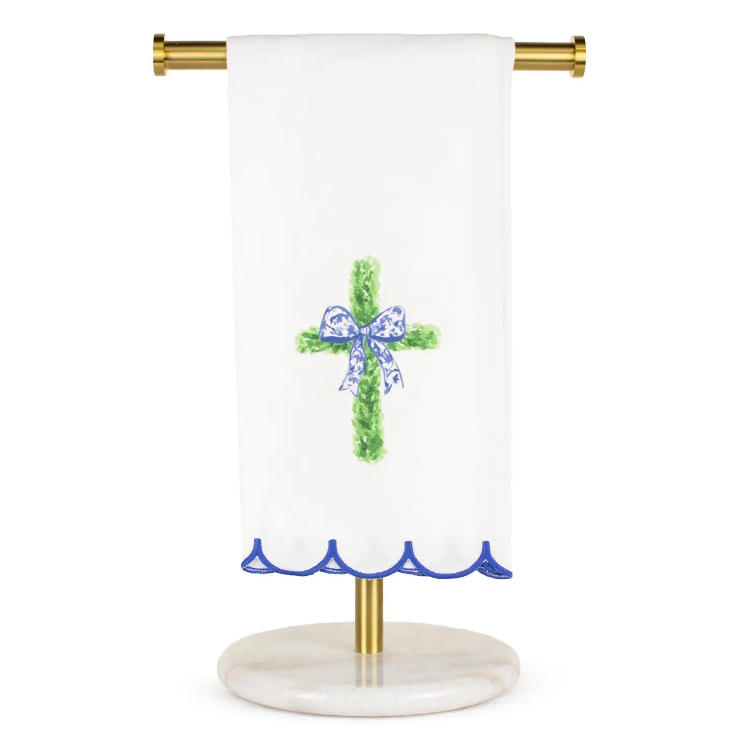 Boxwood Cross Scalloped Hand Towel