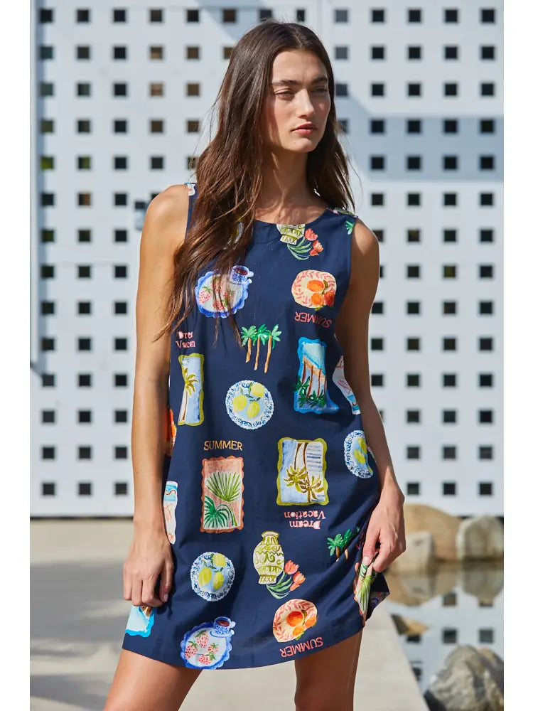 Jenny Sleeveless Summer Print Mini Dress