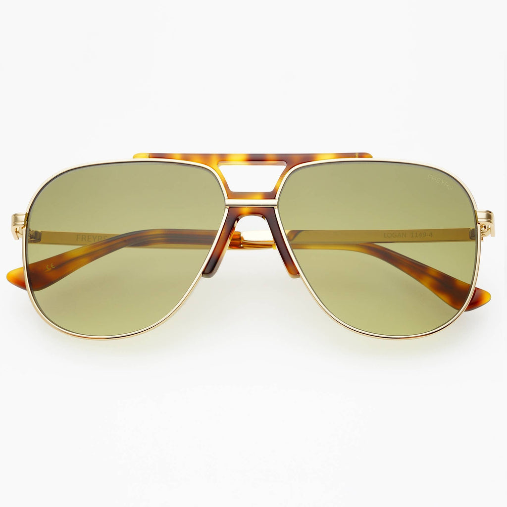 Logan Acetate Aviator Sunglasses - Gold/Fade Green