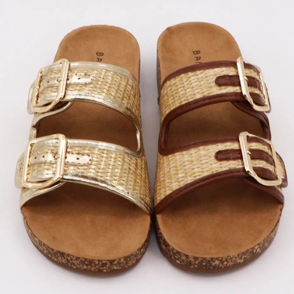 Womens Bamboo Double Buckle Strap Sandals