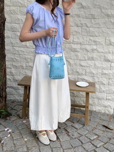 Daisy Flower Perforated Mini Crossbody Bag in Blue
