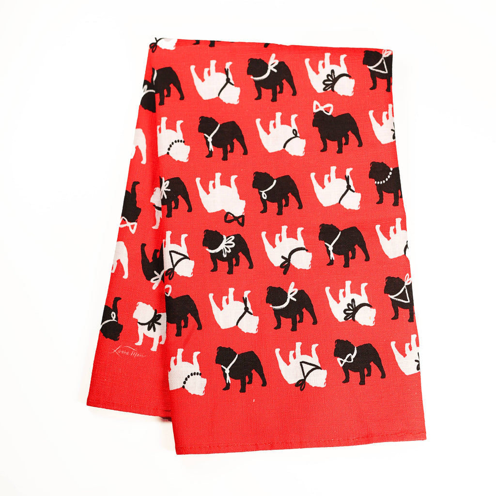 Spirit Bulldog in Red Cotton Linen Tea Towel