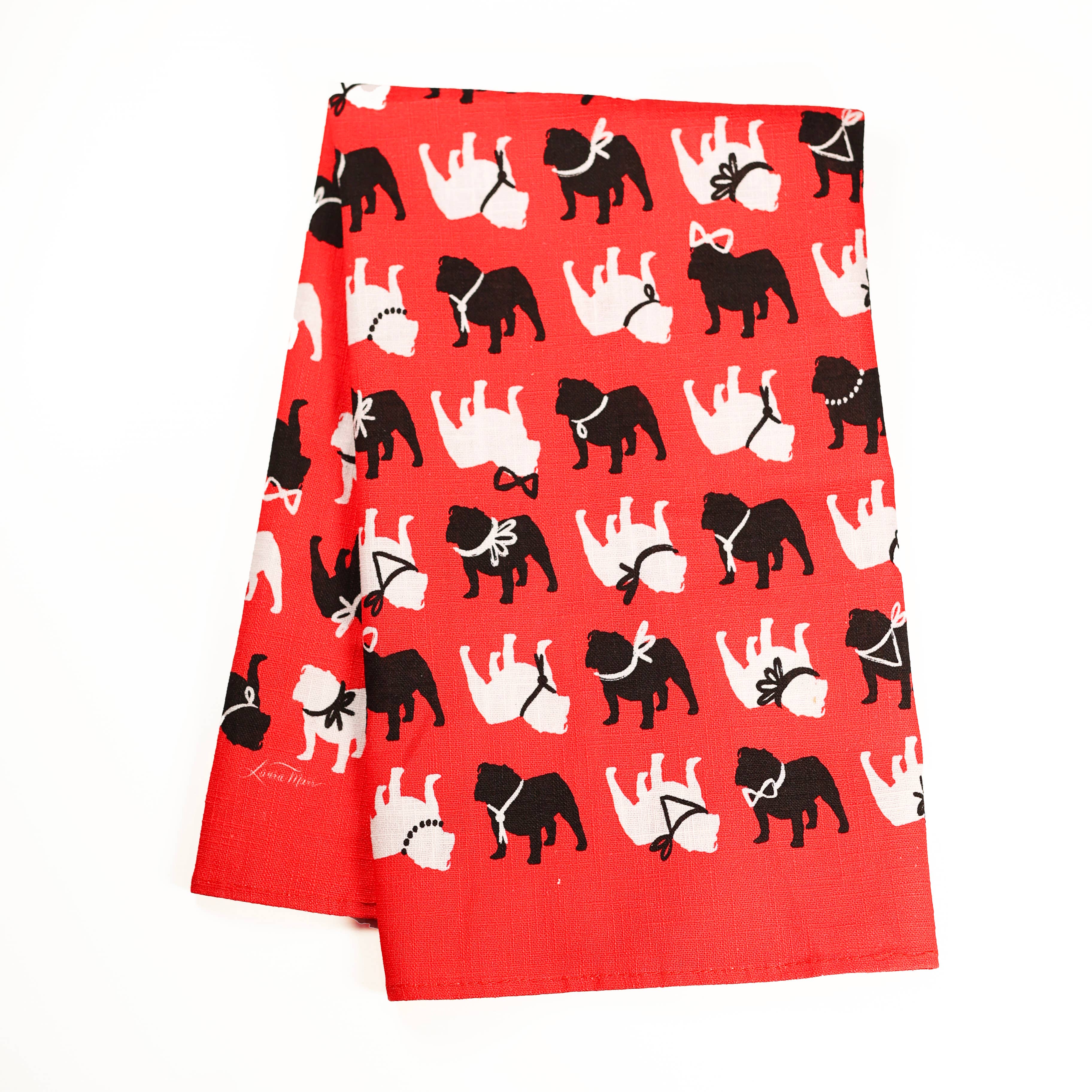 Spirit Bulldog in Red Cotton Linen Tea Towel