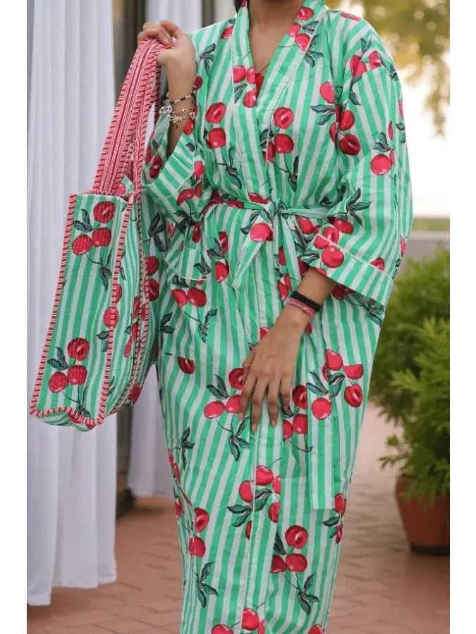 Cherry Print Kimono Robe
