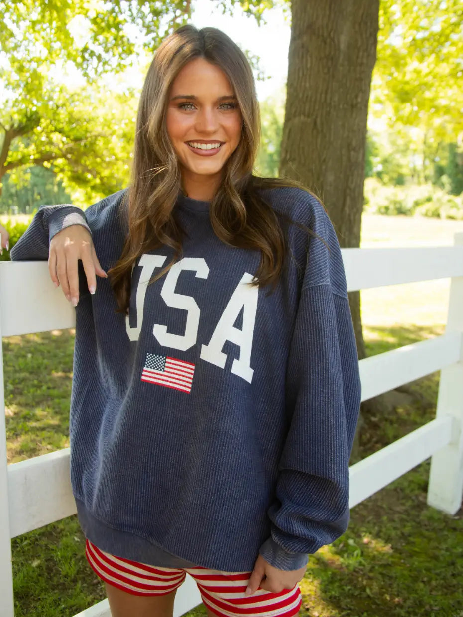 USA Flag Corduroy Sweatshirt