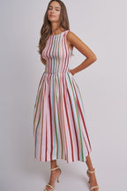 Candy Stripe Smocked Midi Dress