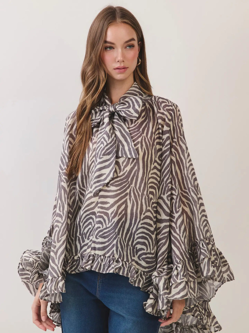 Sadie Zebra Ruffle Blouse