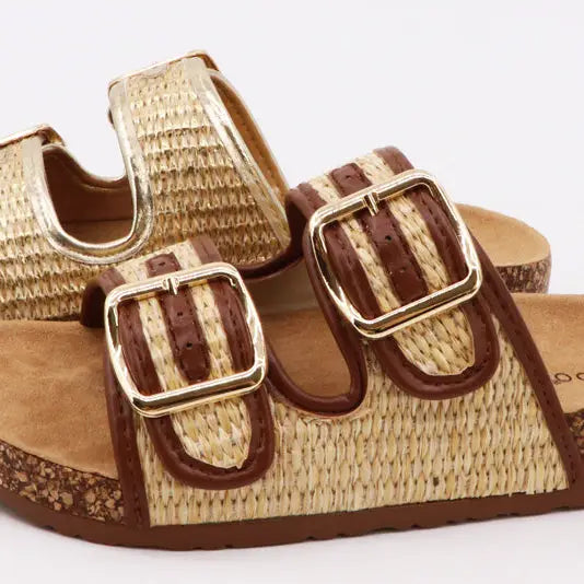 Womens Bamboo Double Buckle Strap Sandals
