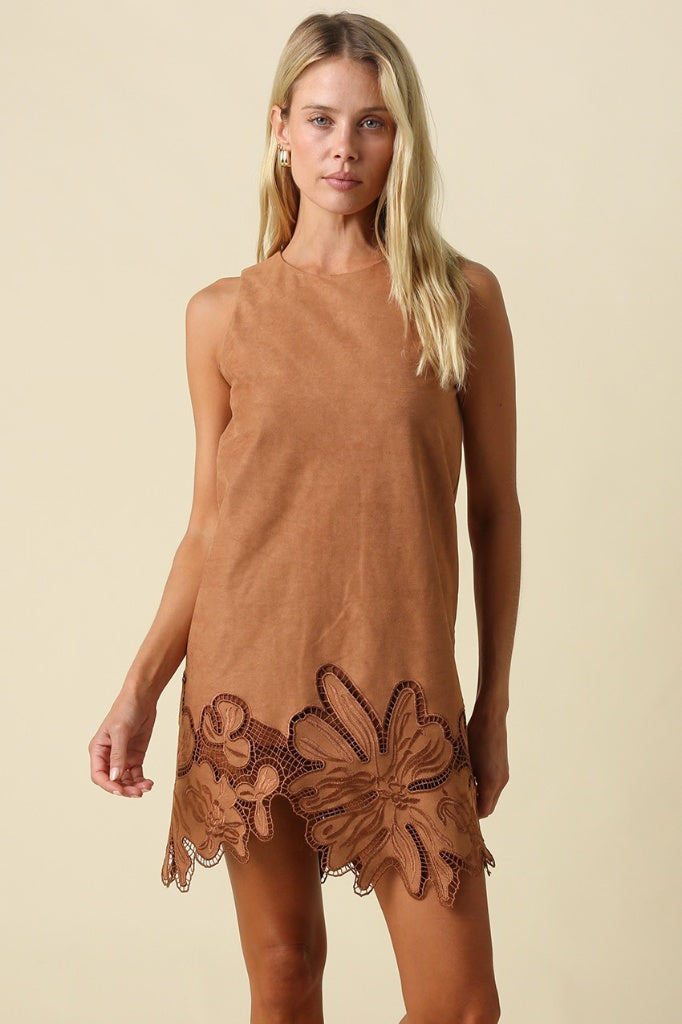 Isadora Suede Cutout-Lace Mini Dress